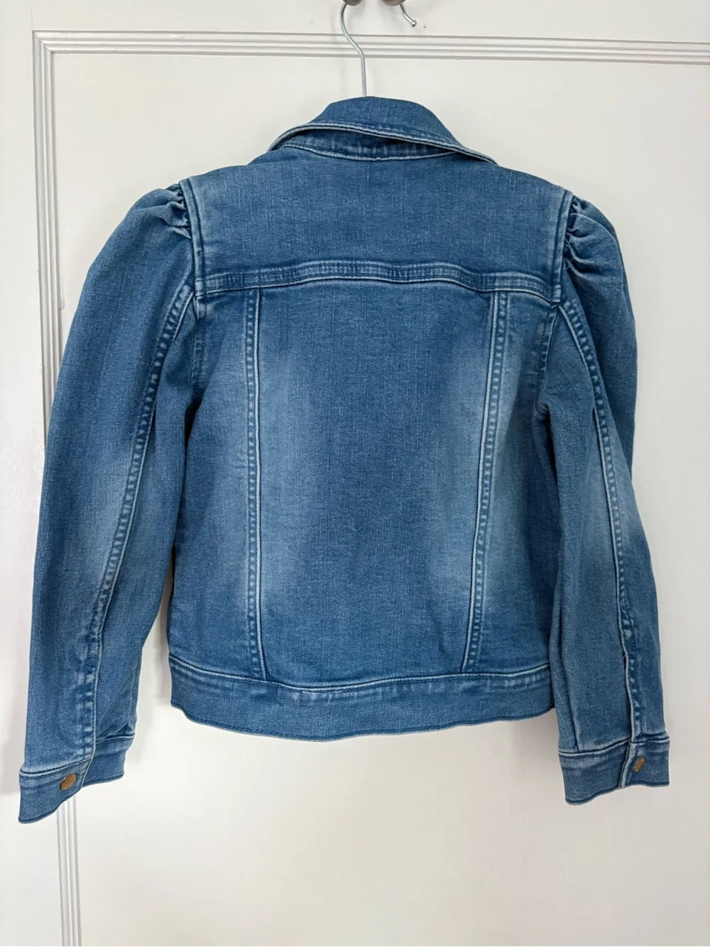 Janie and Jack Girls' Mid Wash Denim Jacket with Puff Shoulders - Blue size 5-6